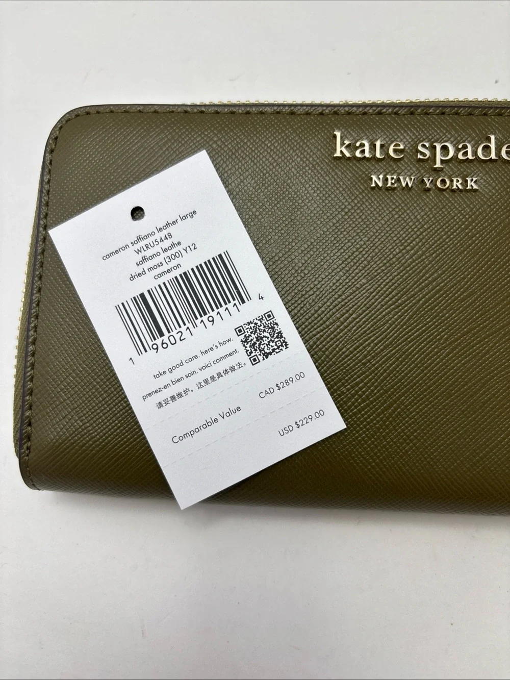 kate spade New York moss green Zip-Around Leather Wallet